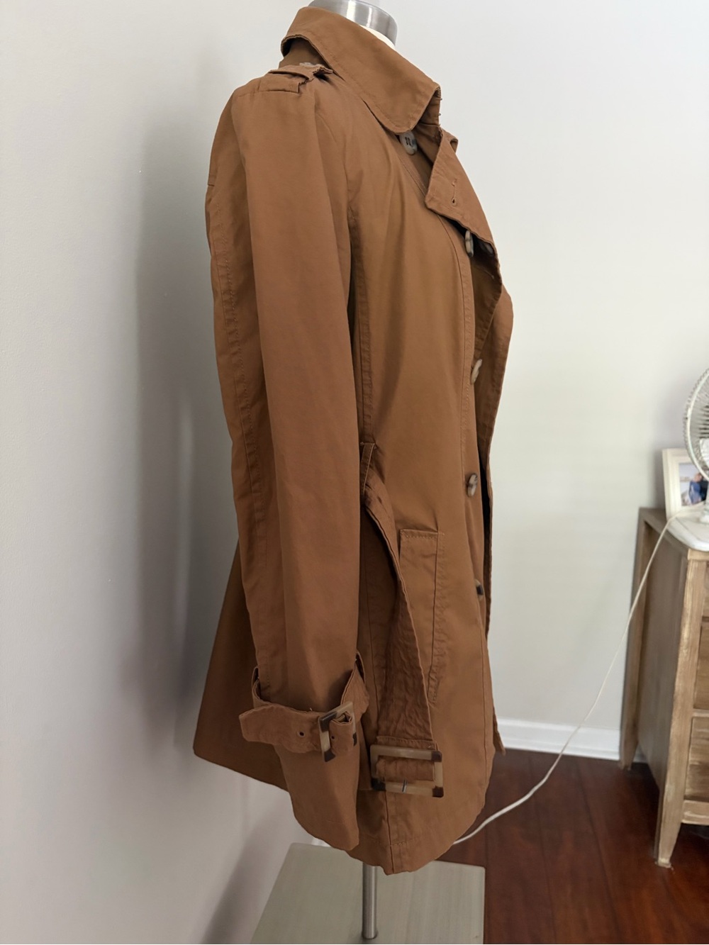 Stile Benetton Vintage Camel Double-Breasted Belted Trench Coat L Dark Academia - Picture 5 of 15